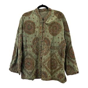 Vintage Indian Banjara Boho Gypsy Mirror-work Jacket greens browns excellent
